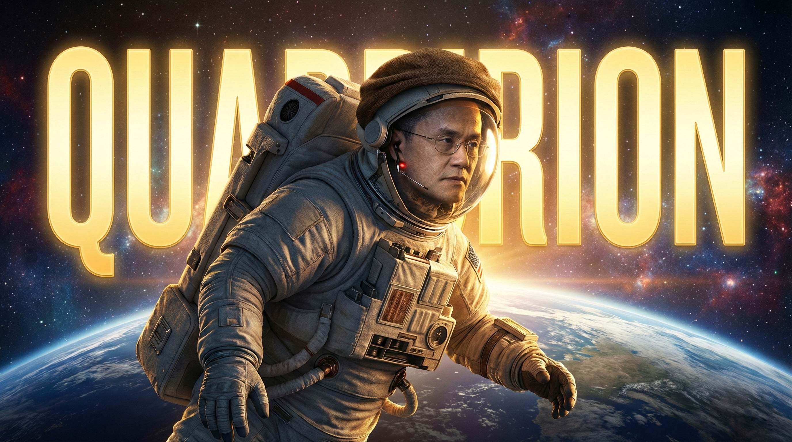 Quadririon astronaut floating above Earth